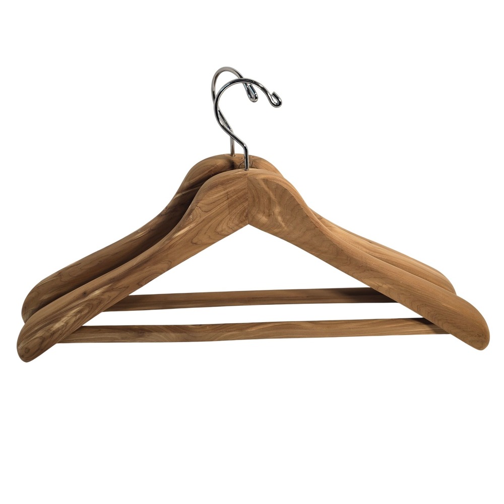 Set of 2 Wide Shoulder Wooden Suit Hangers Natural Wood Heavy Duty Coat Hangers - Picture 2 of 7